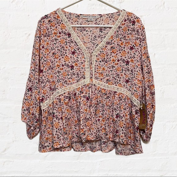 Vanilla Star Tops - NWT Vanilla Star pink floral vneck high low blouse